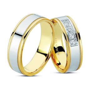 Nuran - Vielsesringe i 14 kt Guld og hvidguld m. 0,15 ct brillanter