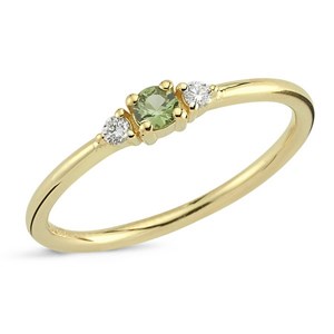 Petit - Grøn safir ring i 14 kt. guld med i alt 0,05ct. diamanter