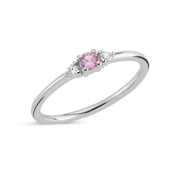Petit - Pink safir ring i 14kt. hvidguld m. i alt 0,05ct.