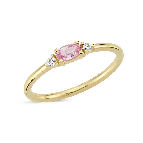 Billede af Petit oval - Ring med oval pink safir i 14 kt. guld med i alt 0,05ct.