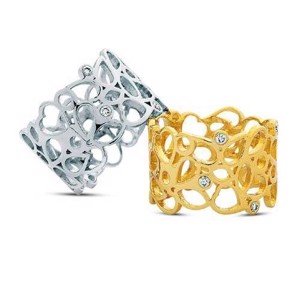 Nuran hjerte ring i 14 guld med 6 x 0,02 model  R2926