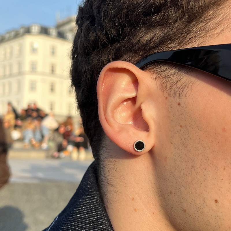 Rico\'s Herreørering i stål med sort onyx - RC009S 3