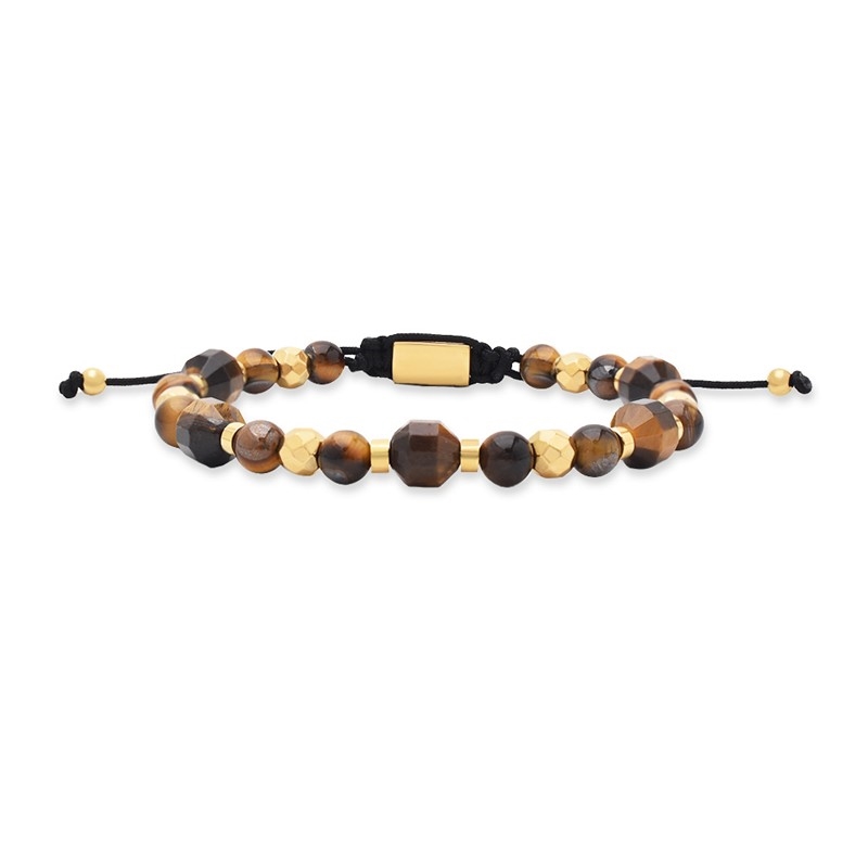 Rico\'s armbånd i forgyldt stål med perler i gul tigerøje