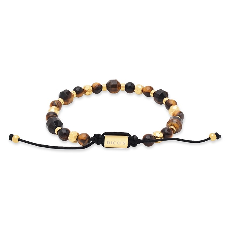 Rico\'s armbånd i forgyldt stål med perler i gul tigerøje