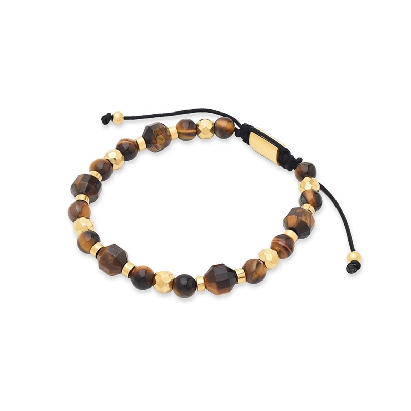 Rico\'s armbånd i forgyldt stål med perler i gul tigerøje