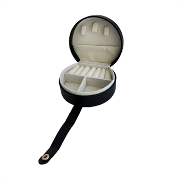 Runde smykkeskrin i sort kunstlæder