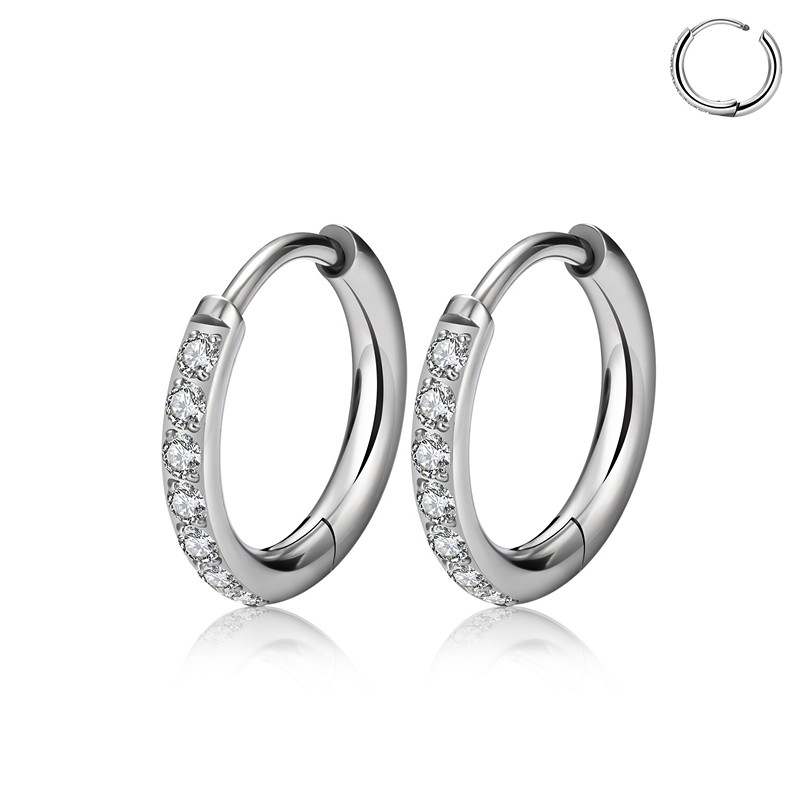 Titanium creoler 16 mm med klare sten