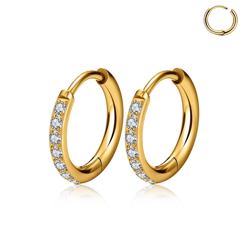 forgyldte titanium creoler 16 mm med sten