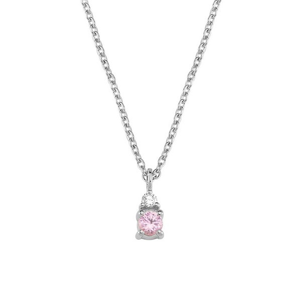 Petit - Pink safir vedhæng i 14 kt. hvidguld. I alt 0,025 ct. m. kæde