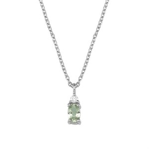 Petit oval - Grøn safir vedhæng i 14 kt. hvidguld. I alt 0,025 ct. m. kæde