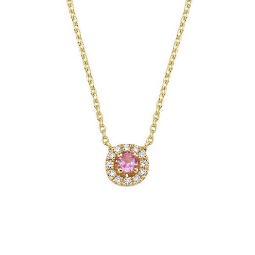 Sofia - Pink safir halskæde i 14 kt. guld og i alt 0,06 ct diamanter