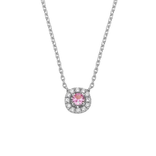Sofia - Pink safir halskæde i 14 kt. hvidguld og i alt 0,06 ct. diamanter