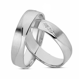 NURAN - Vielsesringe i 14kt. hvidguld m. 3 brillanter