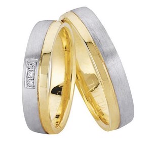 NURAN - Tofarvede vielsesringe i 14kt. guld/hvidguld m. 0,03ct.
