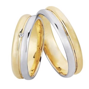 NURAN - Vielsesringe i 14kt. guld/hvidguld m. 0,01ct. brillant
