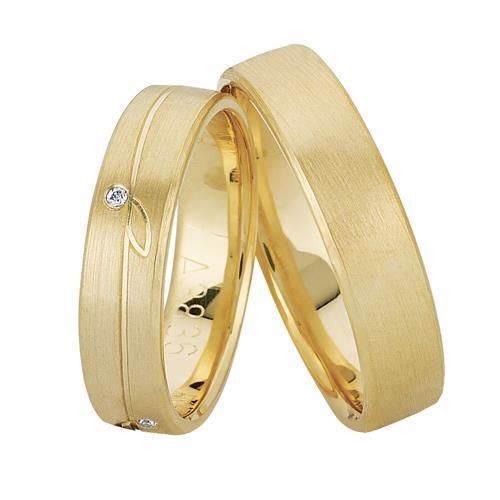 NURAN - Vielsesringe I 14kt. Guld M. 1 Brillant & Blad
