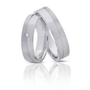 Nuran - Vielsesringe i 14 kt hvidguld med 1 x 0,02 ct.