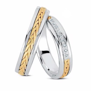 Nuran - Vielsesringe i 14 kt Guld og hvidguld m 9x0,005 ct.