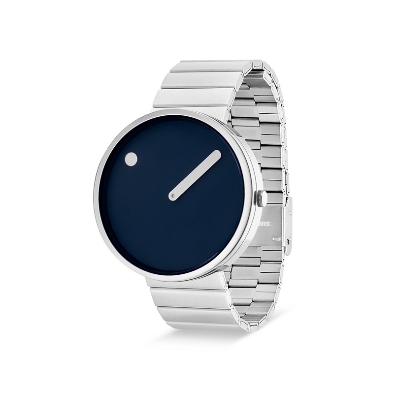Picto blå skive med steel bracelet i sølvfarve 40 mm