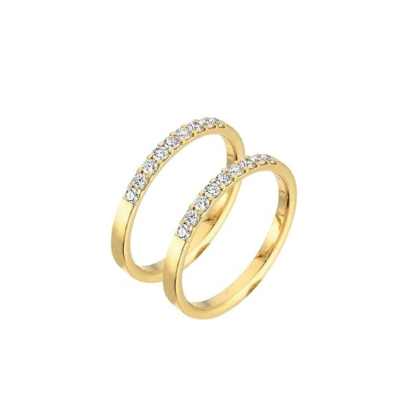 #2 - Nuran - Alliance-vielsesringe i 14kt. guld m. 0,18ct. i hver ring