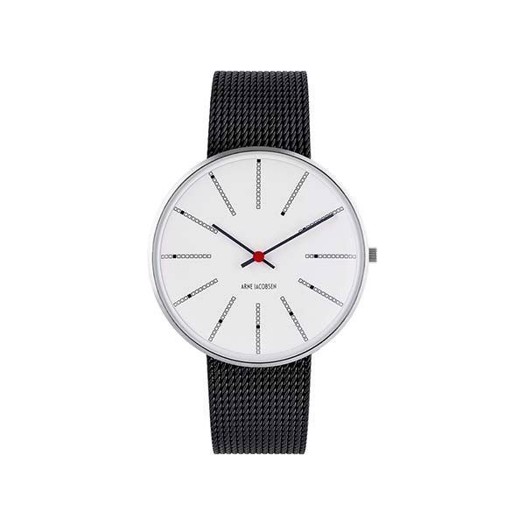Arne Jacobsen Bankers armbåndsur Hvid skive og sort mesh lænke 53102-2001