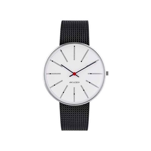 Arne Jacobsen Bankers armbåndsur Hvid skive og sort mesh lænke 53102-2001