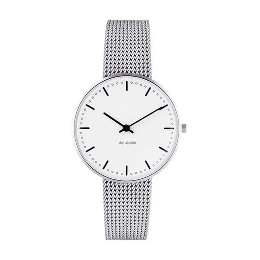 Arne Jacobsen armbåndsur - City Hall - Hvid skive og stål mesh lænke