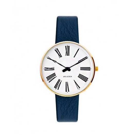 Arne Jacobsen ur - Roman -  Ø34 mm - Forgyldt & Blå læderrem