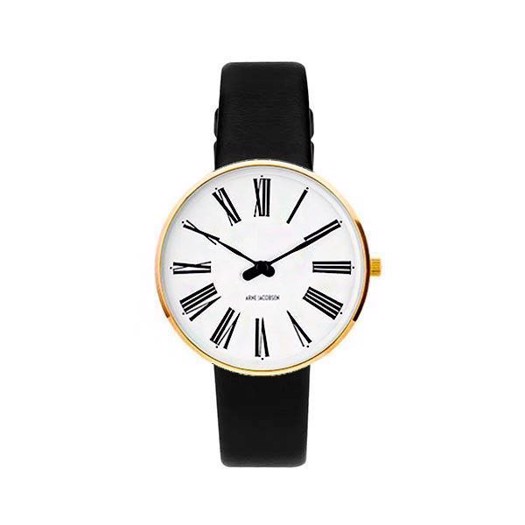 Arne Jacobsen ur - Roman -  Ø34 mm - Forgyldt & Sort læderrem