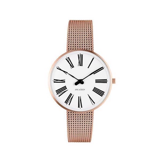 Arne Jacobsen ur - Roman -  Ø34 mm - Rosaforgyldt med Rosa meshlænke