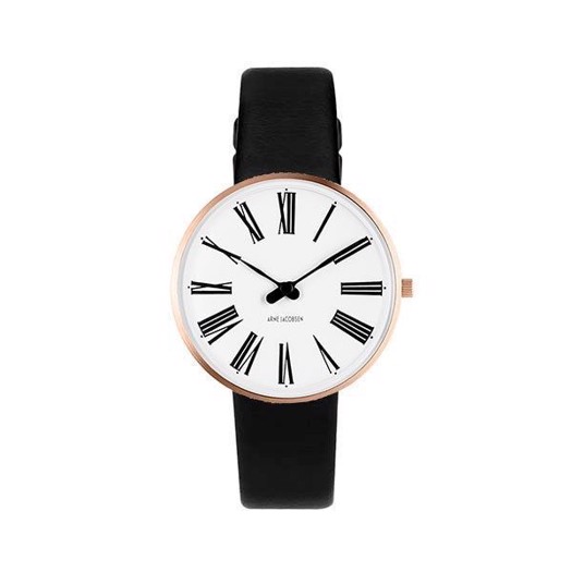 Arne Jacobsen ur - Roman -  Ø34 mm - Rosaforgyldt & Sort læderrem