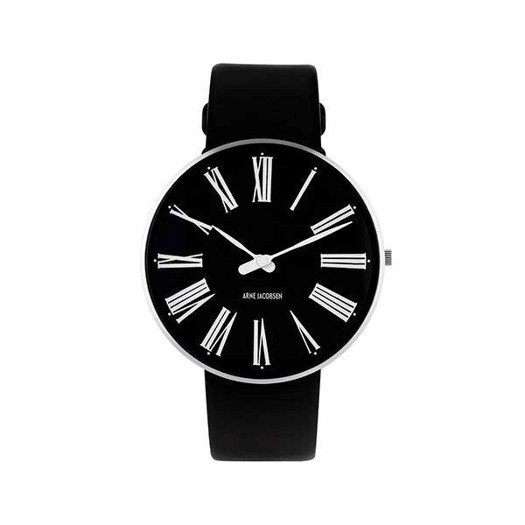 Arne Jacobsen ur - Roman - Ø 40 mm - Sort skive med Sort læderrem