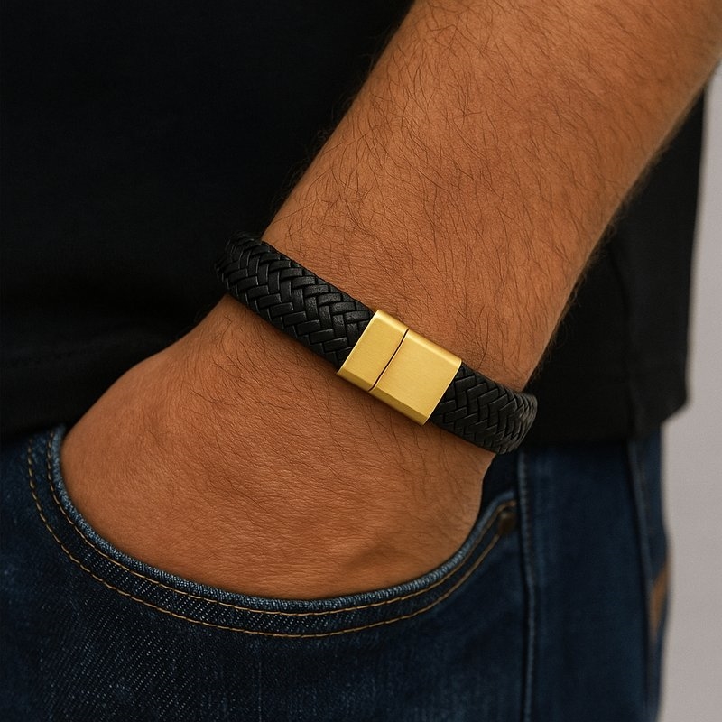 Rico\'s Læderarmbånd til mænd i flettet læder RC516G
