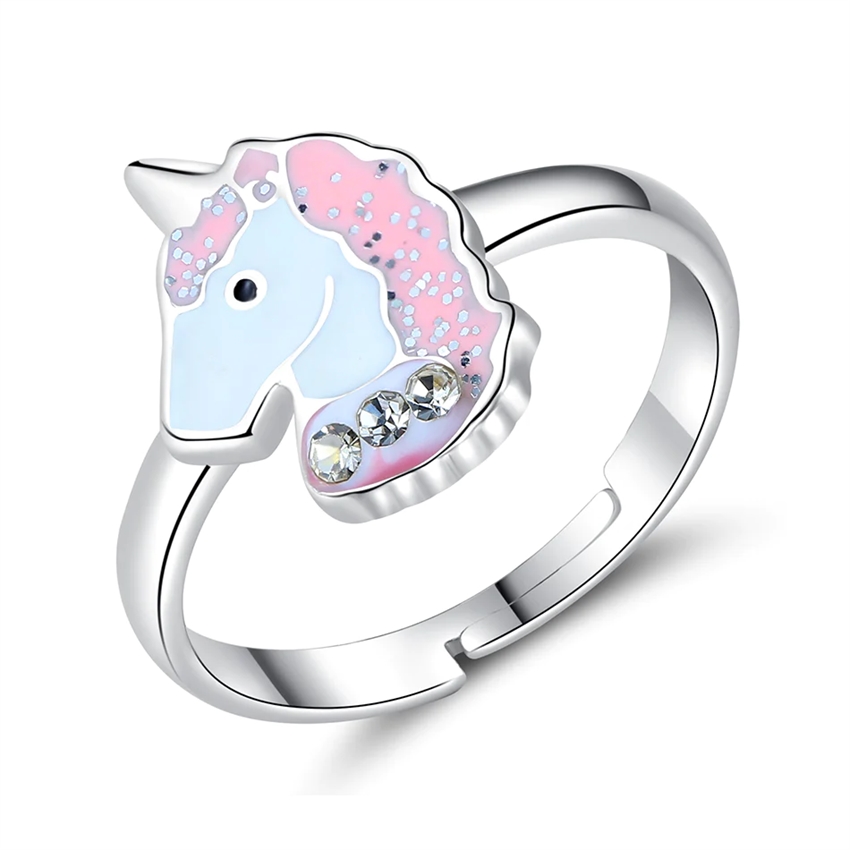 Billede af ByBirch Kids - Ring i sølv med hvid og lyserød unicorn