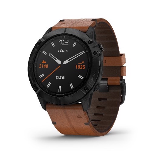 Billede af Garmin fenix 6X Pro og Sapphire, Sort DLC med chestnut-brun læderrem