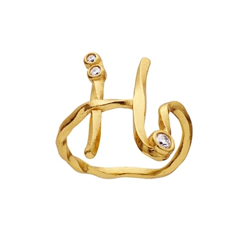 Alfabet ring i forgyldt sølv med bogstavet H fra Maanesten