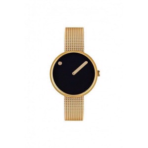 Picto ur - Sort skive, mat IP guld stål mesh lænke - 30 og 40 mm 43385-0912
