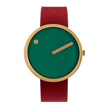 Picto ur med bourgognerød læderrem, Dusty Green urskive