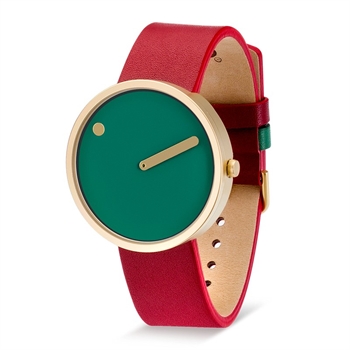 Picto ur med bourgognerød læderrem, Dusty Green urskive 2
