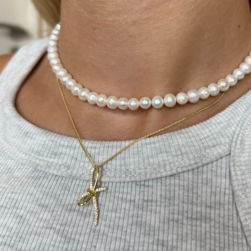 MerlePerle - Alyah Perlehalskæde i forgyldt sølv