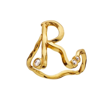 Alfabet ring i forgyldt sølv med bogstavet R fra Maanesten