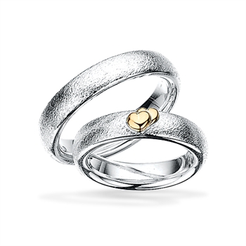 Vielsesringe - Sølvringe rustik i 4mm og 14kt. hjerte