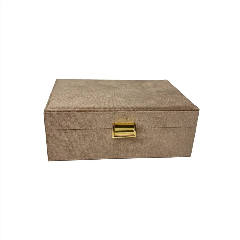 Stort Siersbøl smykkeskrin i beige velour.3