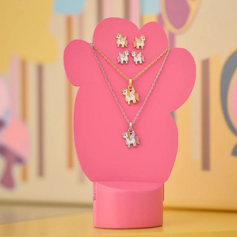 Unicorn ørestikker i forgyldt sølv