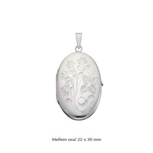 Oval Medaljon med mønster i sølv - Medium 22x30