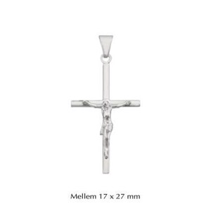 Stolpe kors vedhæng med jesus i sølv - medium 17x27