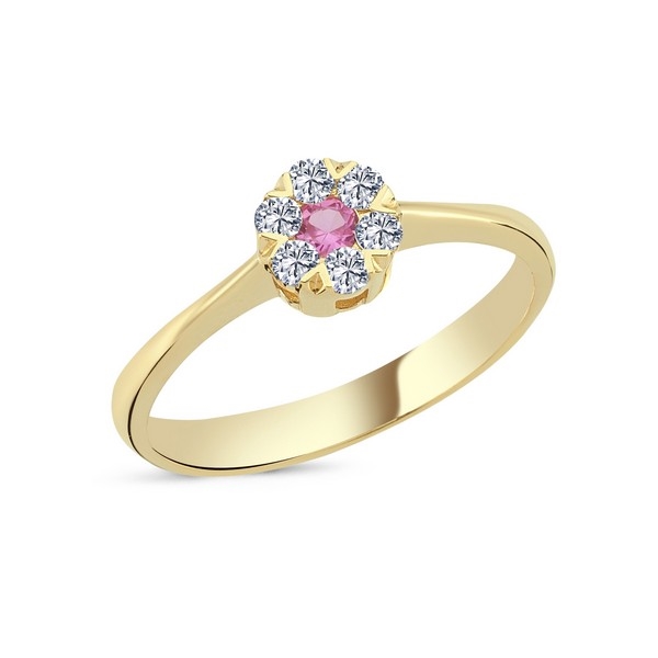 #3 - Flora Diamantring - 14 kt guld m pink safir og diamanter i alt 0,18ct.