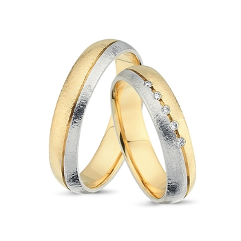 Nuran - Tofarvede vielsesringe i 14kt. guld/hvidguld m. i alt 0,05ct