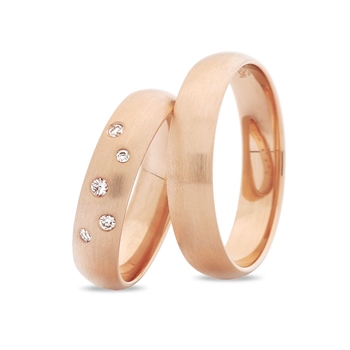 Nuran - Vielsesringe i 14 kt rosa guld m. 5 brillanter på i alt 0,08ct