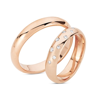 Nuran - Vielsesringe i 14 kt Rosa guld m. 9 brillanter på i alt 0,12 ct.